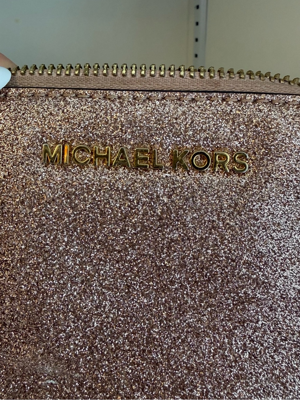 Michael Kors Rose Gold Glitter Cosmetic Pouch - Picture 2 of 8